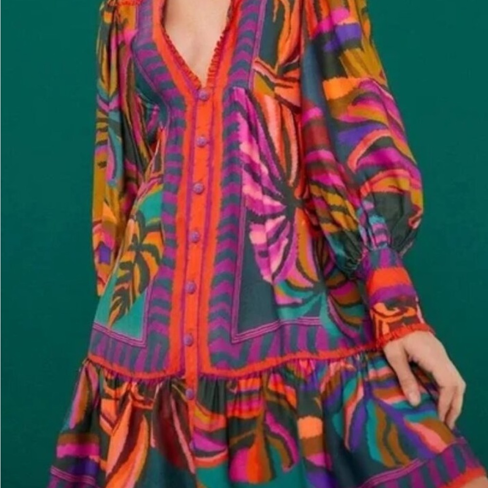 Farm Rio Foliage graphic long sleeve Women's Dress size XL new with tags - Picture 1 of 11